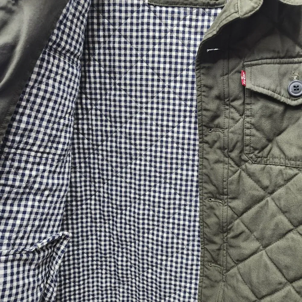Levis Diamond Quilted Shirt Jacket Mens Medium Green Zip Button Gorpcore Utility
